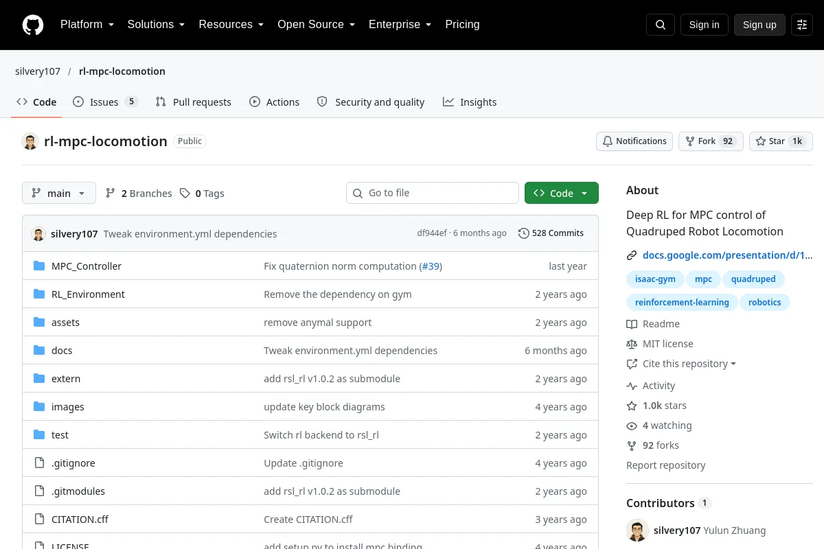 rl-mpc-locomotion · silvery107 resource page screenshot