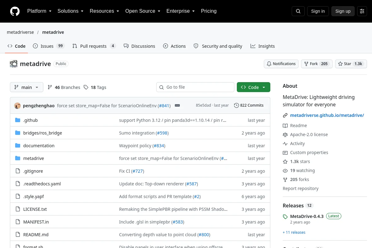 metadrive · metadriverse resource page screenshot