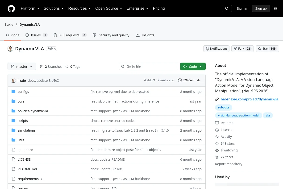 DynamicVLA · hzxie website or repository screenshot