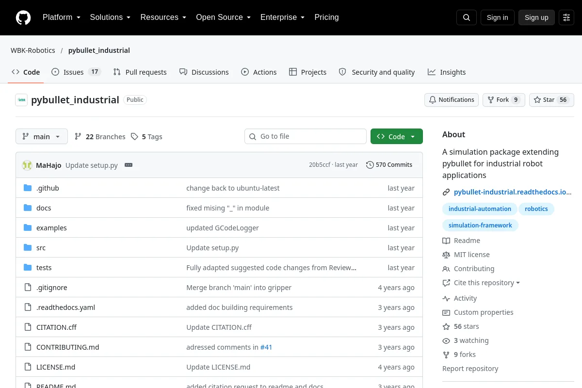 pybullet industrial · WBK-Robotics resource page screenshot