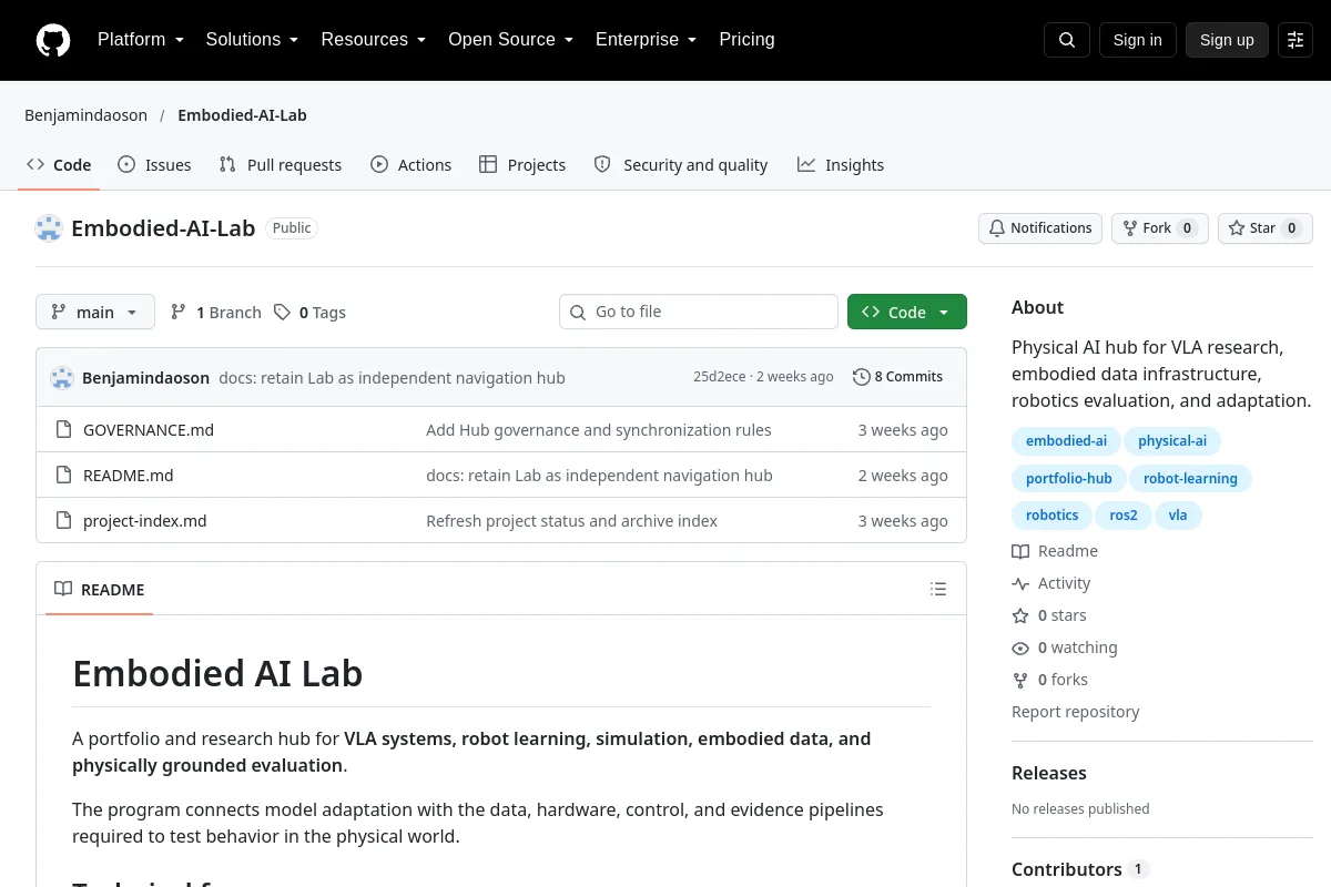 Embodied AI Lab · Benjamindaoson website or repository screenshot