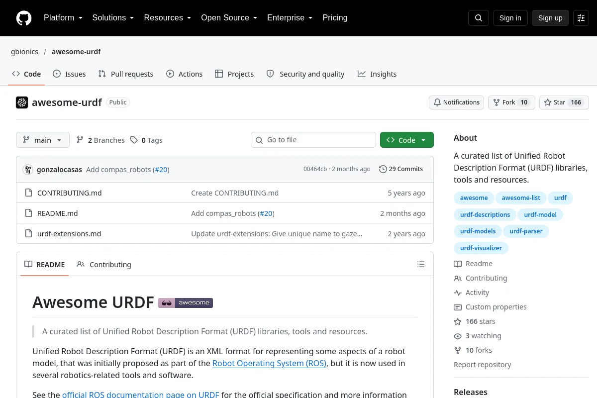 awesome urdf · gbionics resource page screenshot