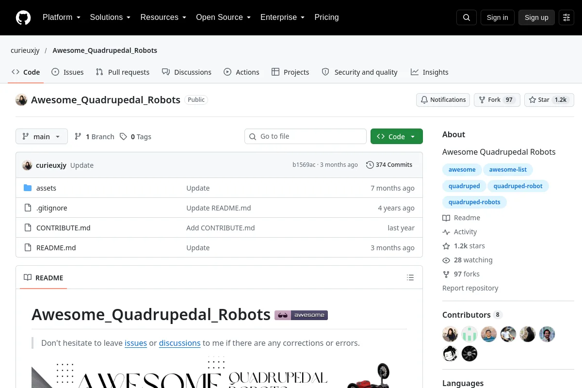 Awesome_Quadrupedal_Robots · curieuxjy website or repository screenshot