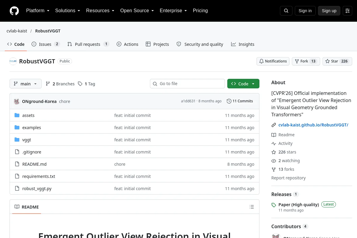 RobustVGGT · cvlab-kaist website or repository screenshot