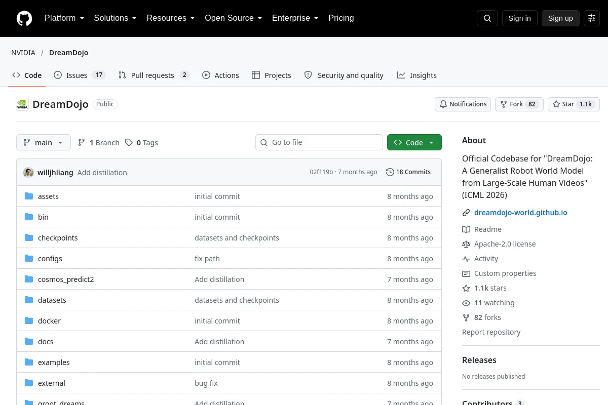 DreamDojo · NVIDIA website or repository screenshot