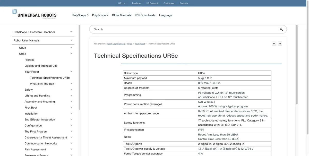 Universal Robots UR5e website or repository screenshot