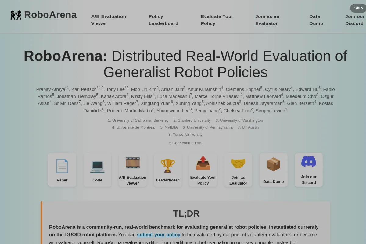 RoboArena website or repository screenshot