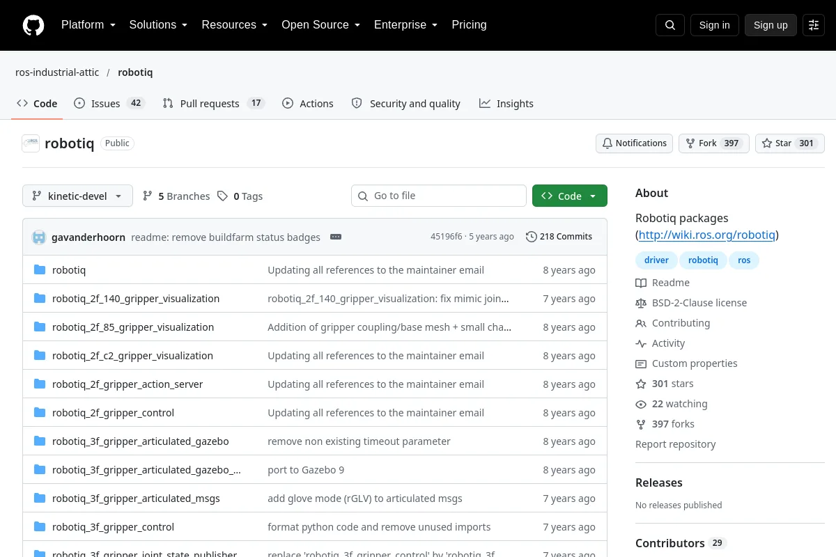 robotiq · ros-industrial-attic resource page screenshot
