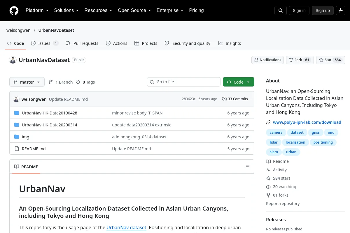 UrbanNavDataset · weisongwen website or repository screenshot