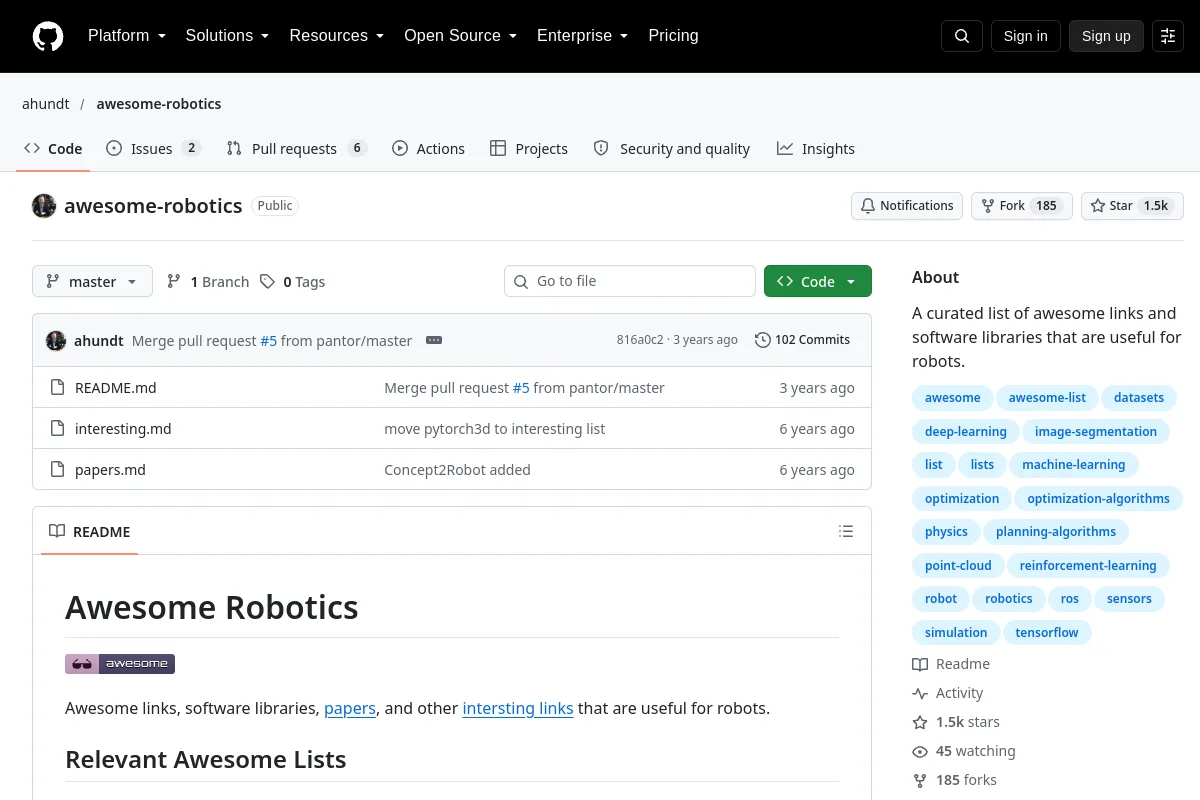 awesome robotics · ahundt website or repository screenshot