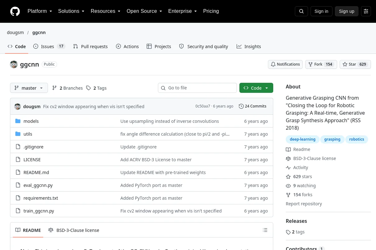 ggcnn · dougsm website or repository screenshot