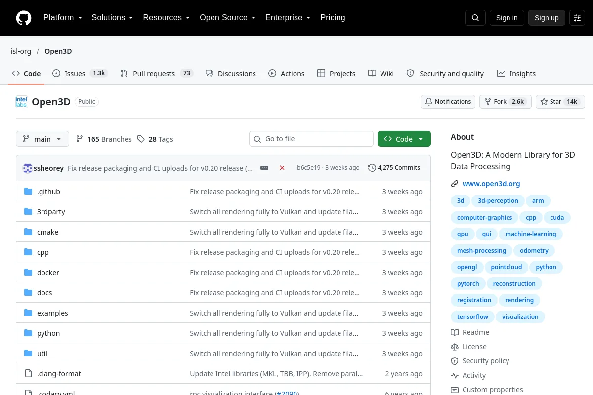 Open3D website or repository screenshot