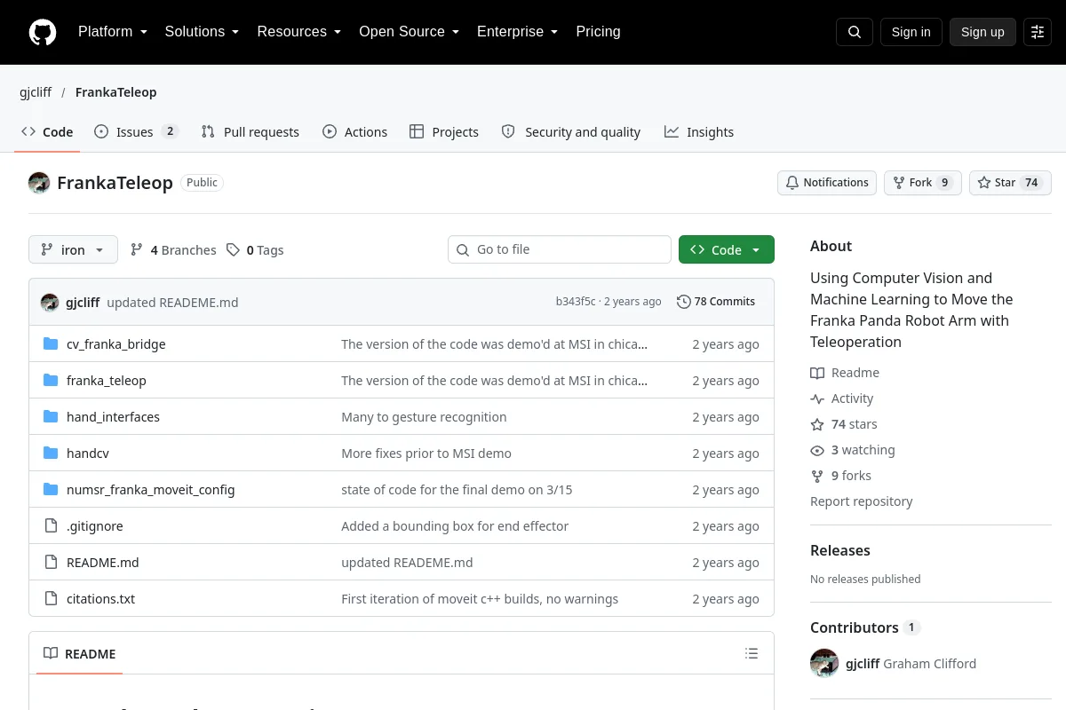 FrankaTeleop · gjcliff website or repository screenshot