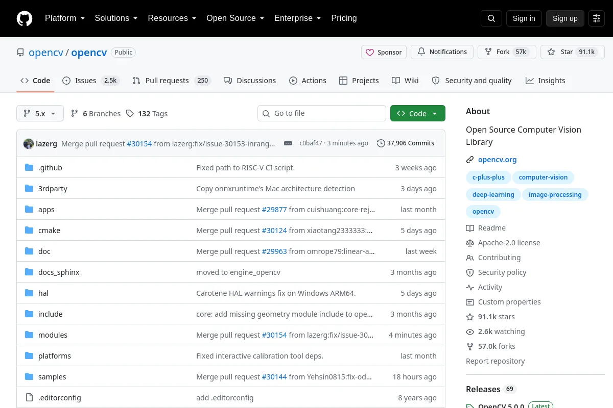 opencv · opencv website or repository screenshot