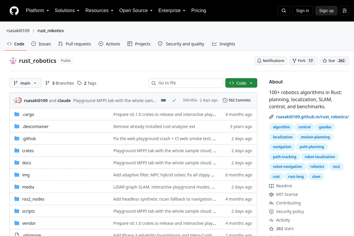 rust_robotics · rsasaki0109 website or repository screenshot