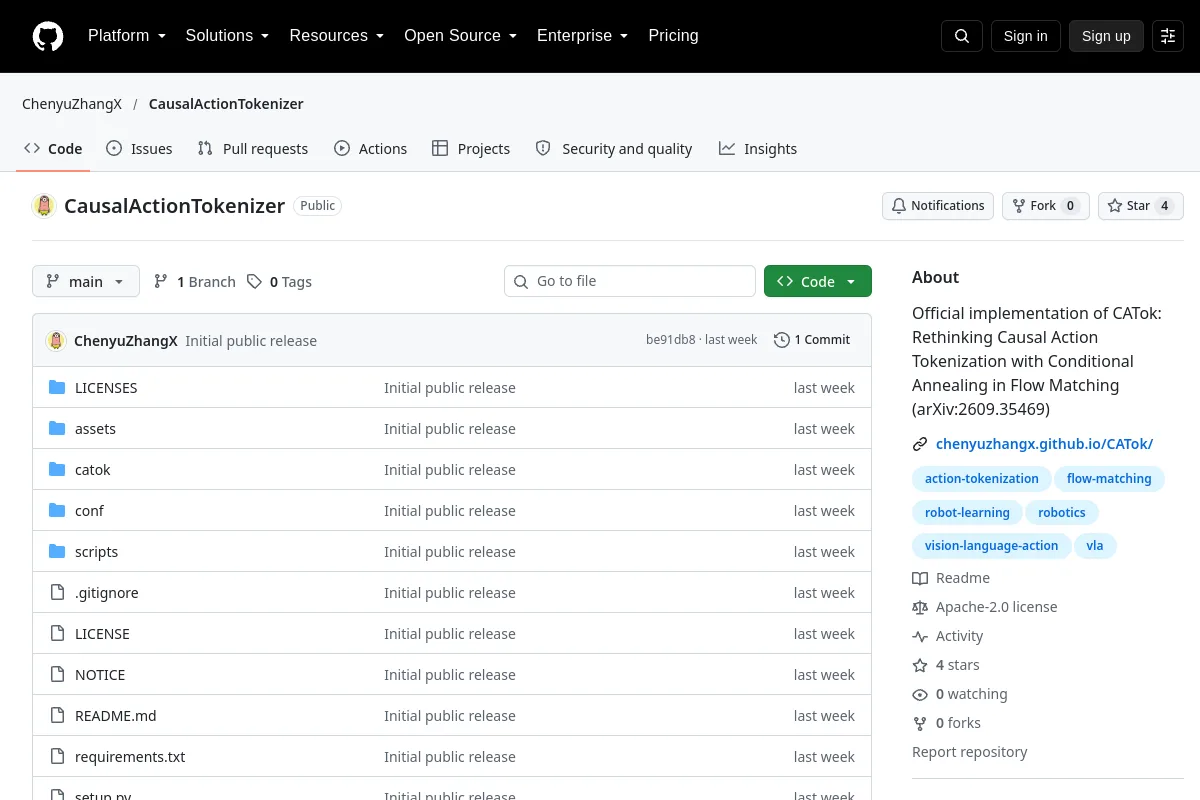 CausalActionTokenizer · ChenyuZhangX website or repository screenshot