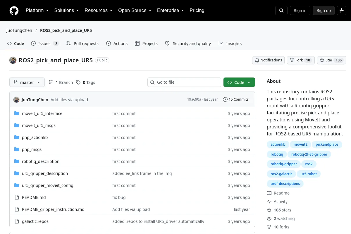 ROS2_pick_and_place_UR5 · JuoTungChen website or repository screenshot