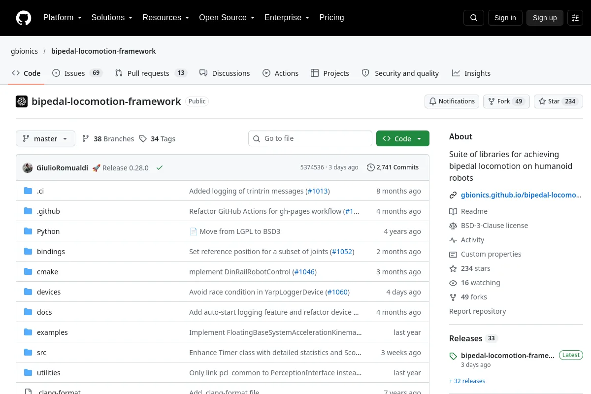 bipedal-locomotion-framework · gbionics website or repository screenshot