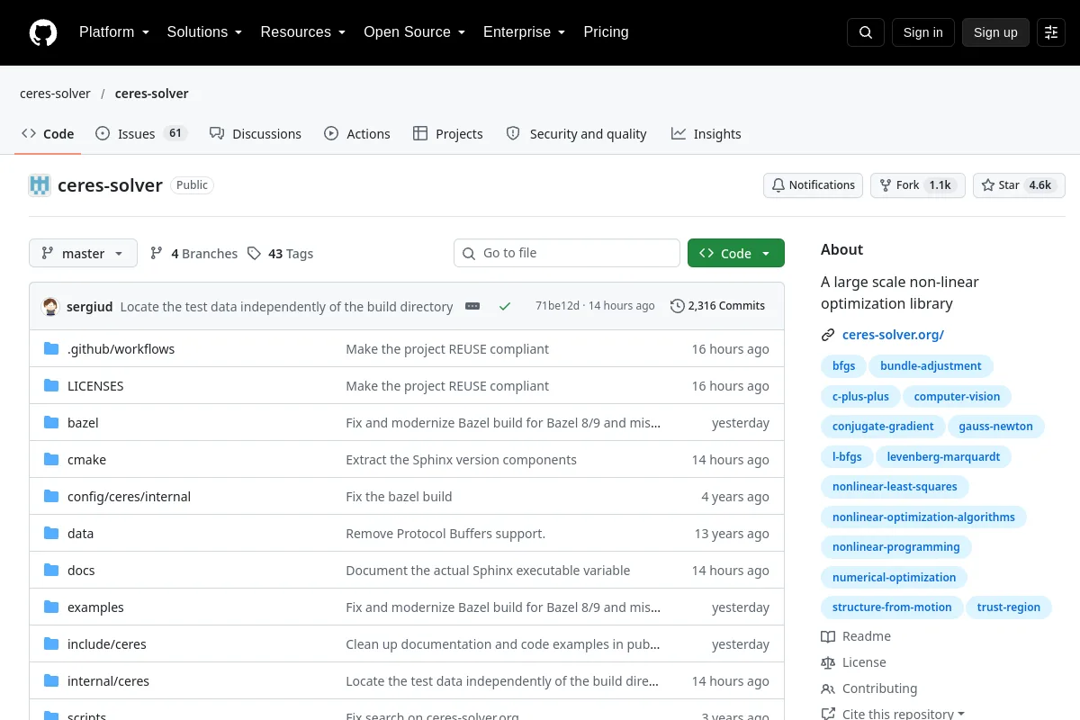 ceres solver · ceres-solver website or repository screenshot