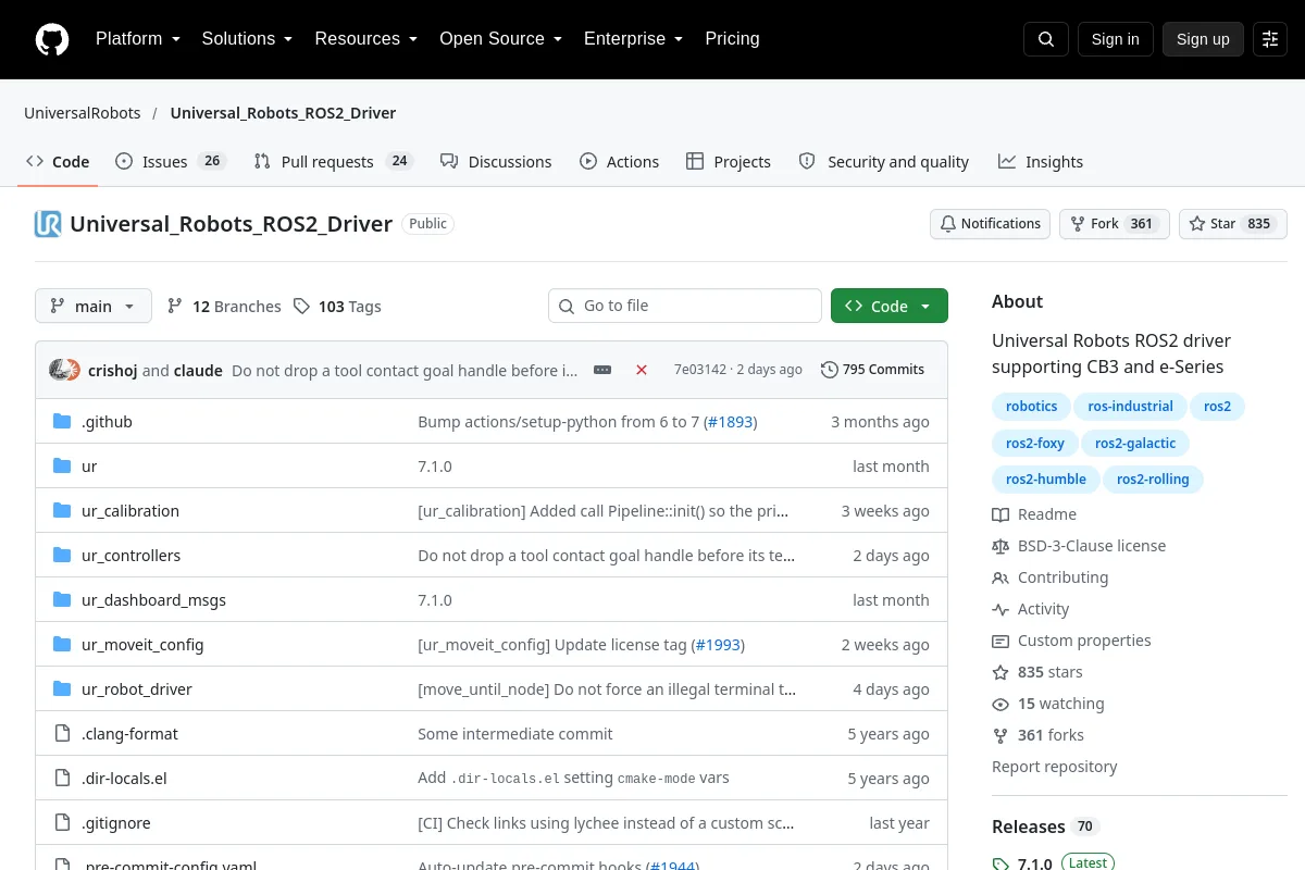 Universal_Robots_ROS2_Driver · UniversalRobots website or repository screenshot