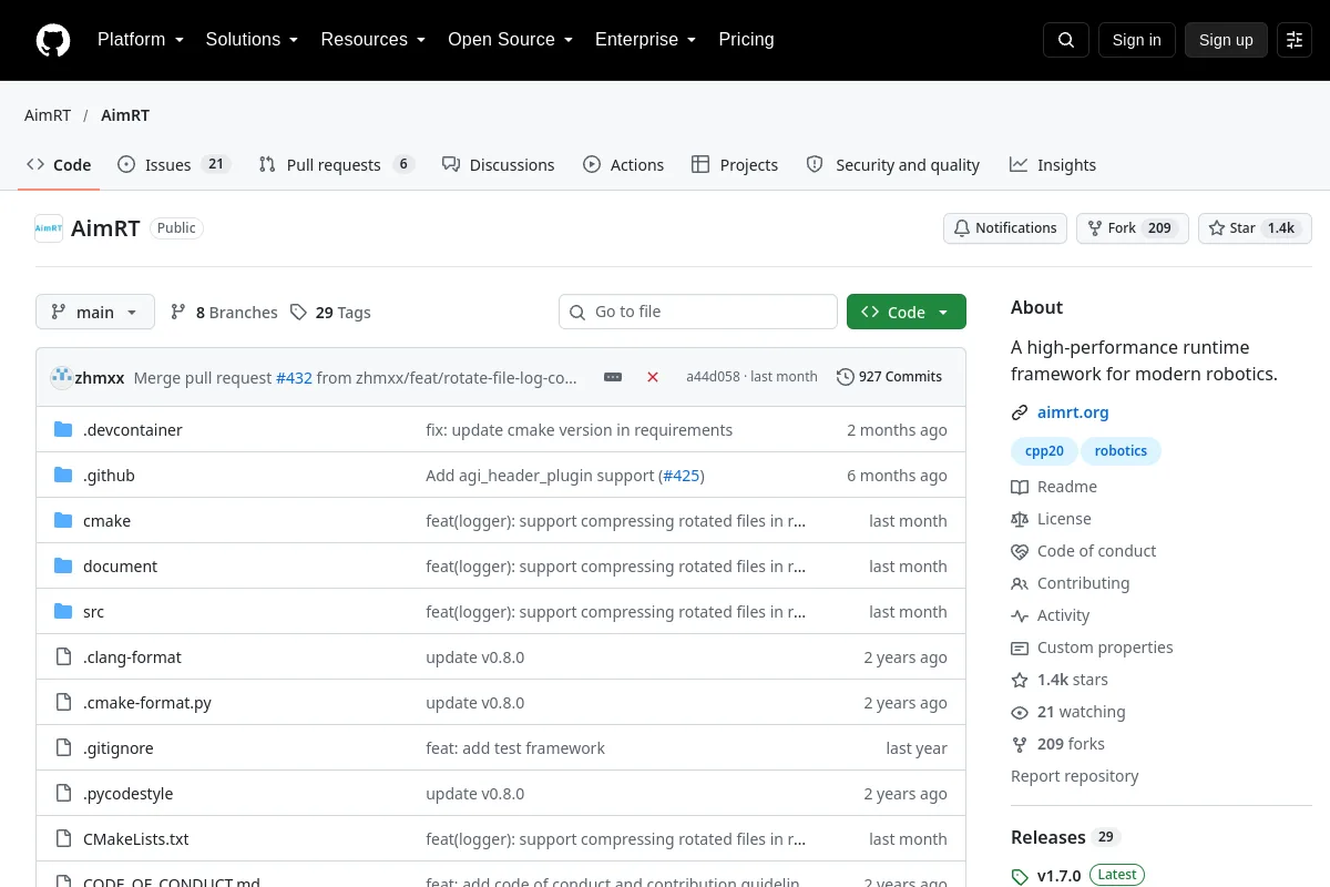 AimRT · AimRT website or repository screenshot
