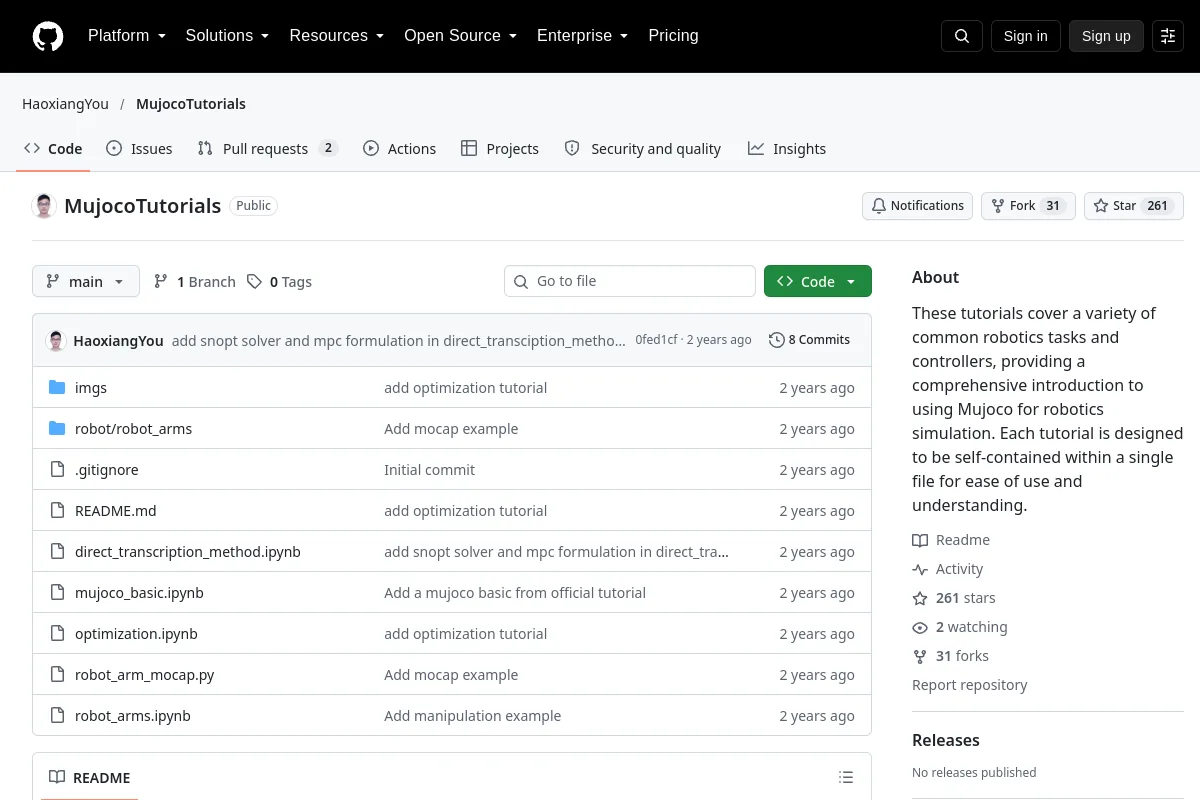 MujocoTutorials · HaoxiangYou website or repository screenshot