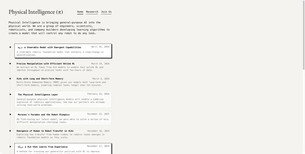 Physical Intelligence website or repository screenshot