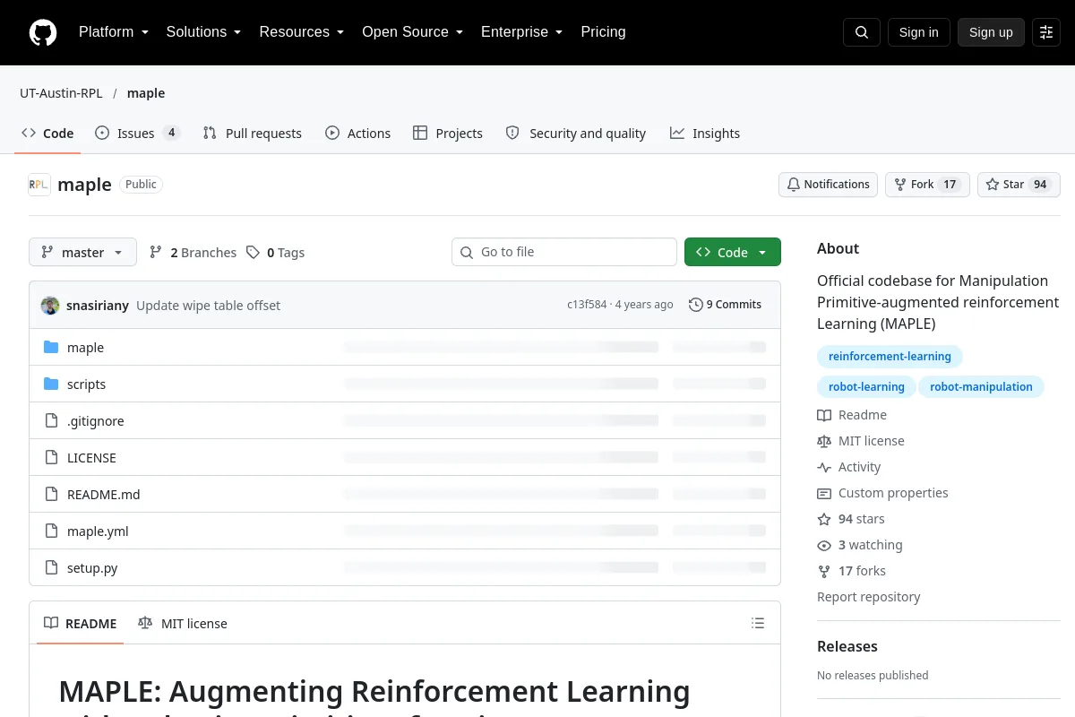 maple · UT-Austin-RPL website or repository screenshot