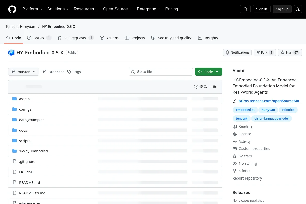 HY-Embodied-0.5-X · Tencent-Hunyuan website or repository screenshot