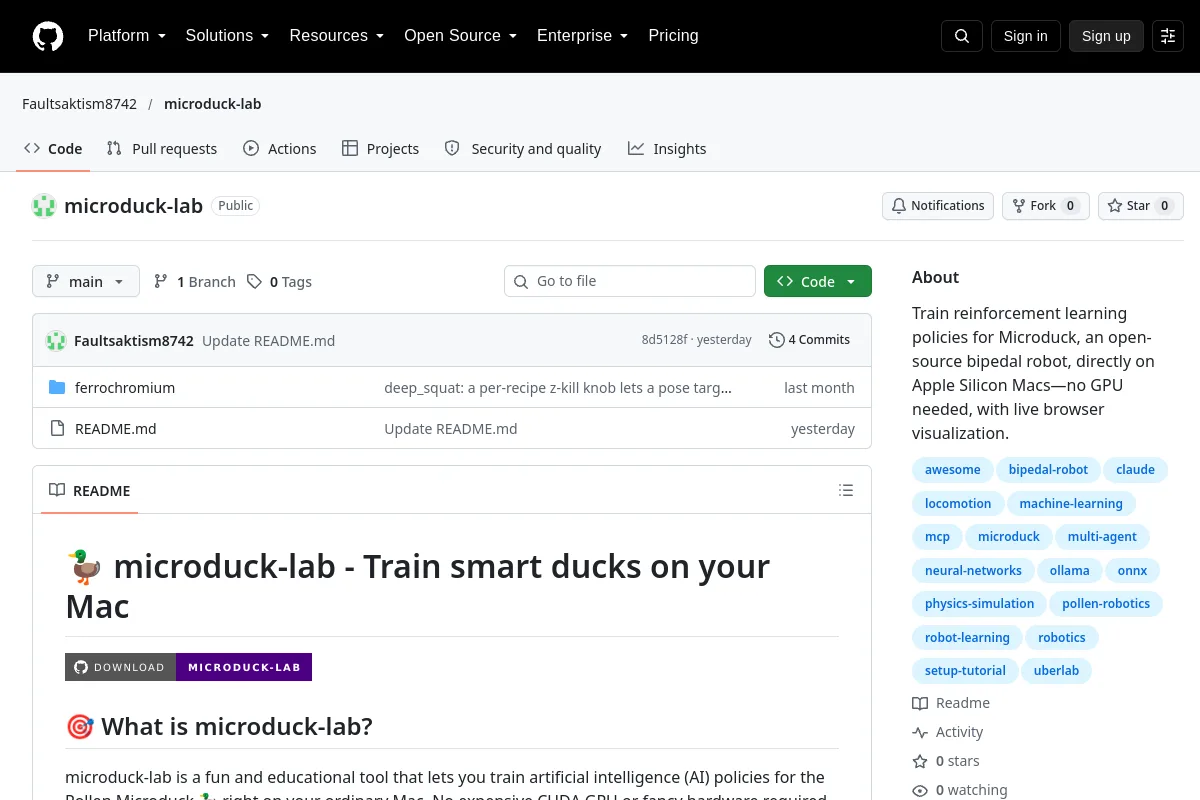 microduck lab · Faultsaktism8742 website or repository screenshot