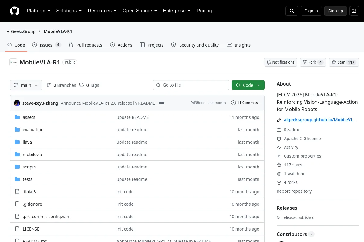 MobileVLA-R1 · AIGeeksGroup website or repository screenshot