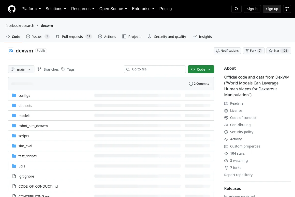 dexwm · facebookresearch resource page screenshot