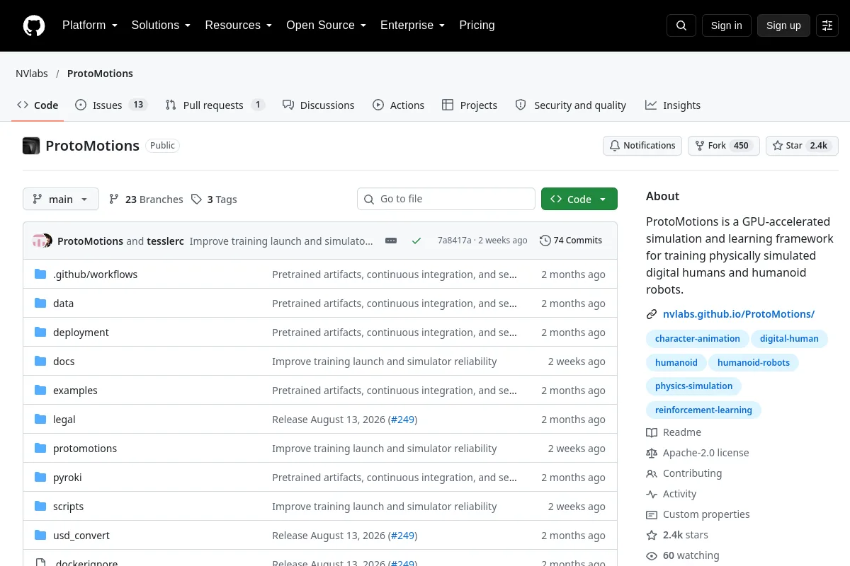 ProtoMotions · NVlabs website or repository screenshot