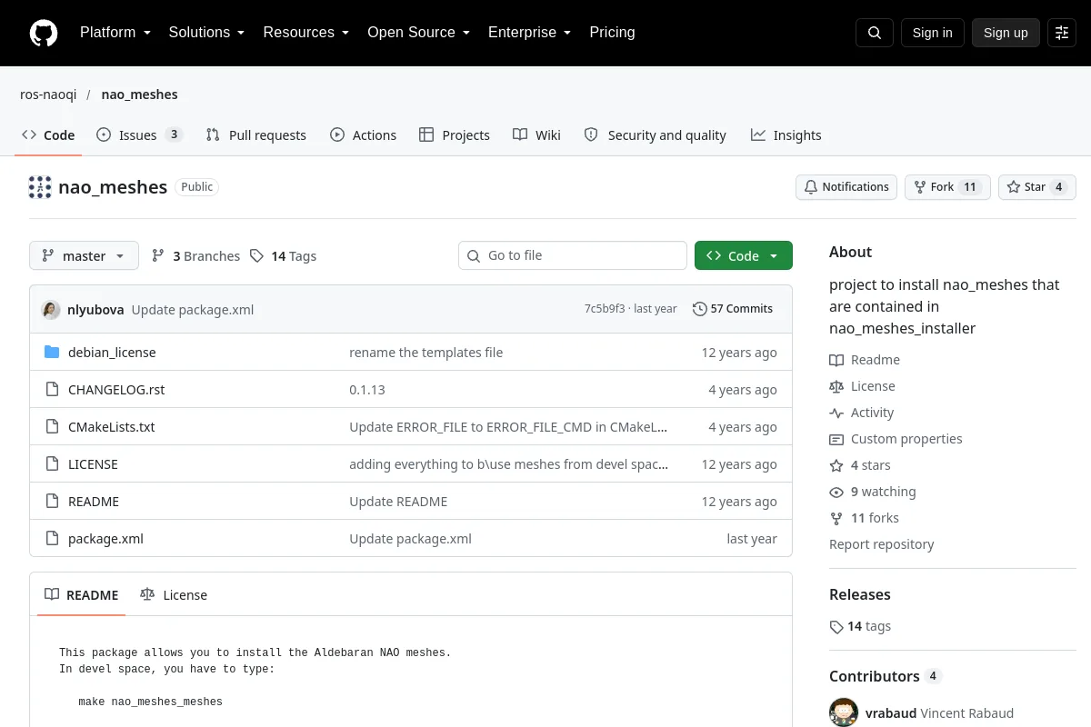 nao meshes · ros-naoqi resource page screenshot