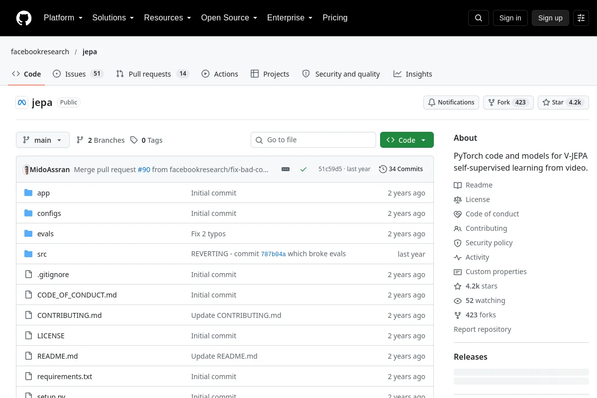 V-JEPA resource page screenshot