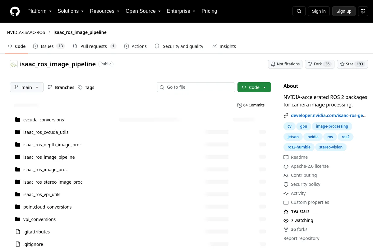 isaac_ros_image_pipeline · NVIDIA-ISAAC-ROS resource page screenshot