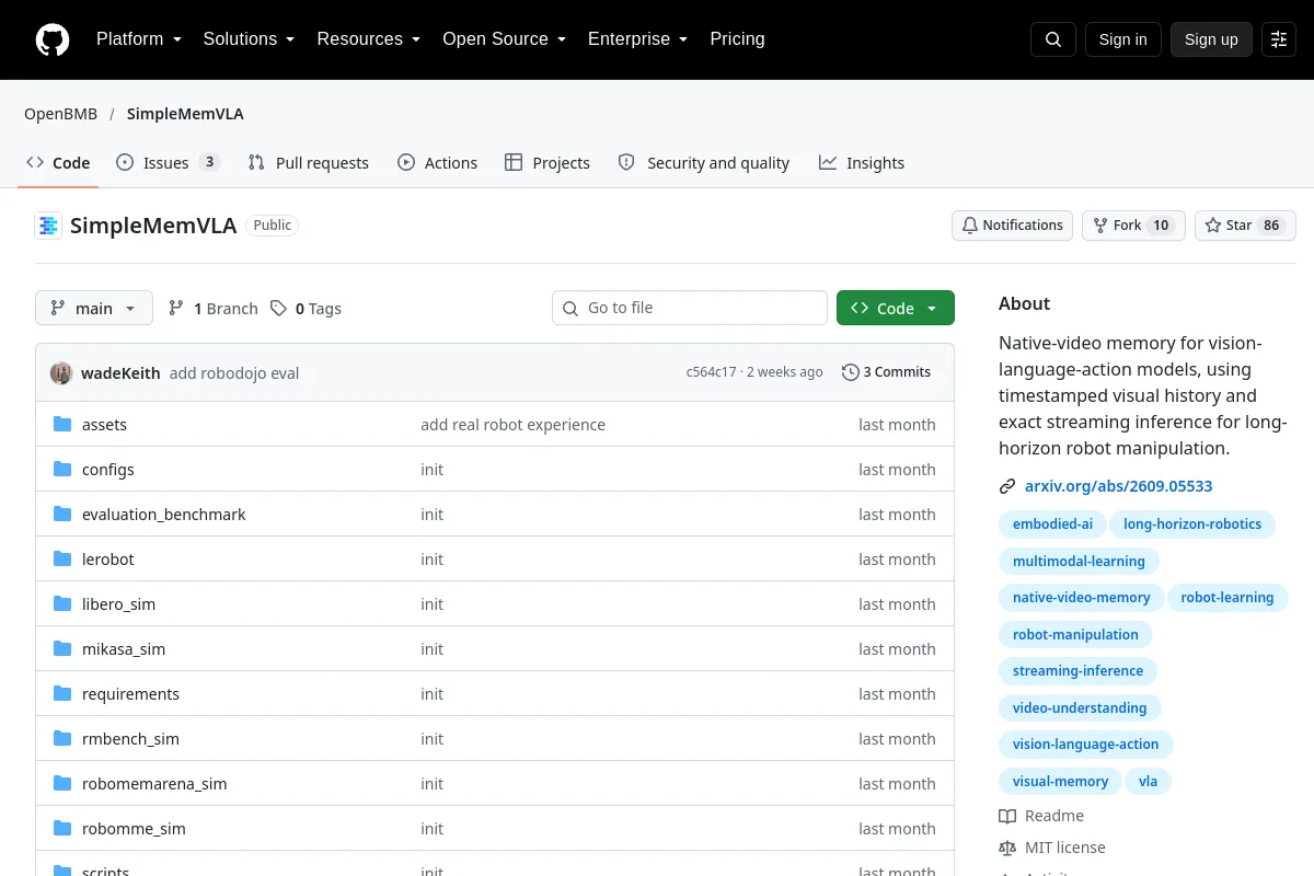 SimpleMemVLA · OpenBMB website or repository screenshot