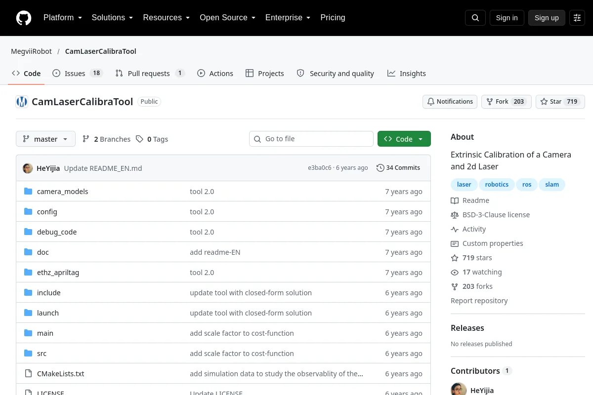 CamLaserCalibraTool · MegviiRobot resource page screenshot