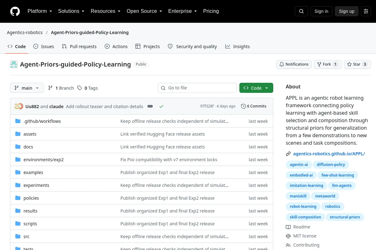 Agent Priors guided Policy Learning · Agentics-robotics website or repository screenshot