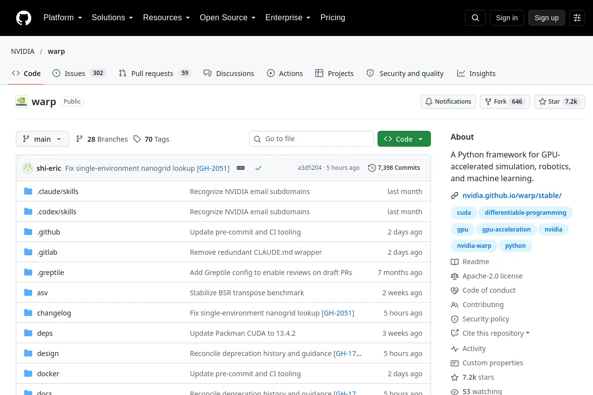 warp · NVIDIA website or repository screenshot