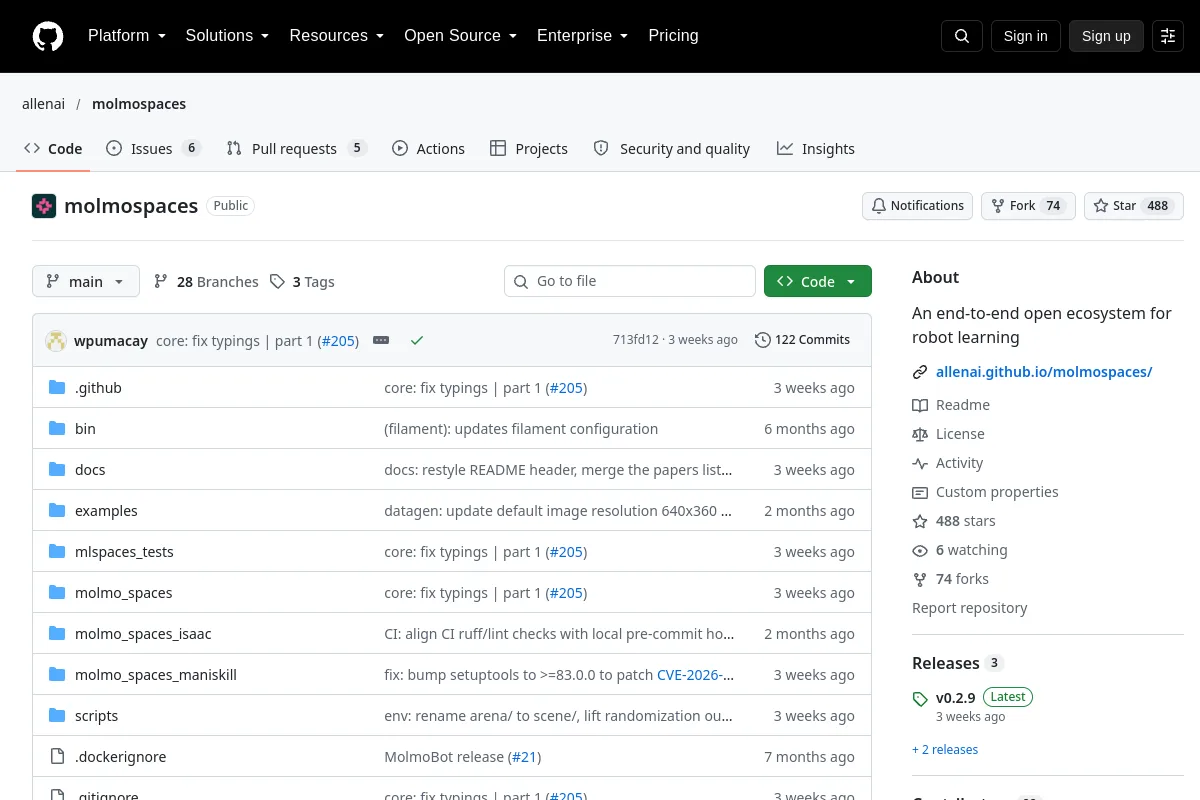molmospaces · allenai website or repository screenshot