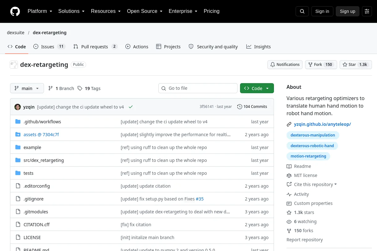 Dex Retargeting website or repository screenshot