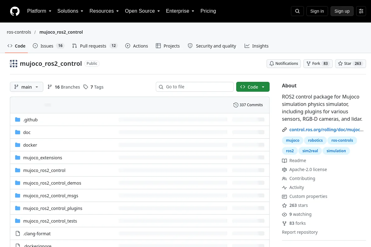 mujoco_ros2_control · ros-controls resource page screenshot