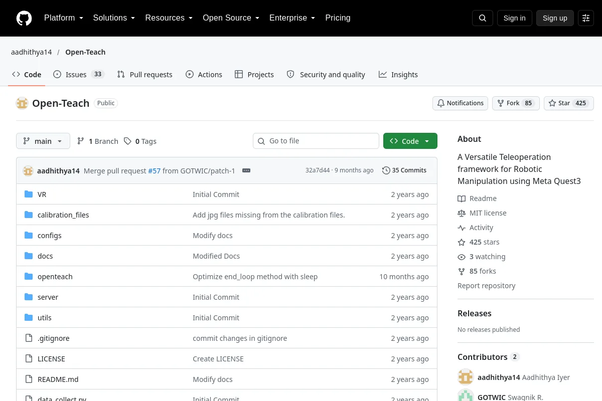 Open-Teach · aadhithya14 website or repository screenshot