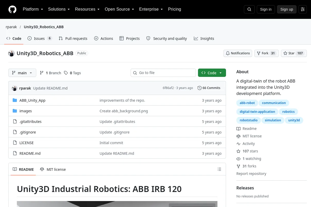 Unity3D_Robotics_ABB · rparak resource page screenshot