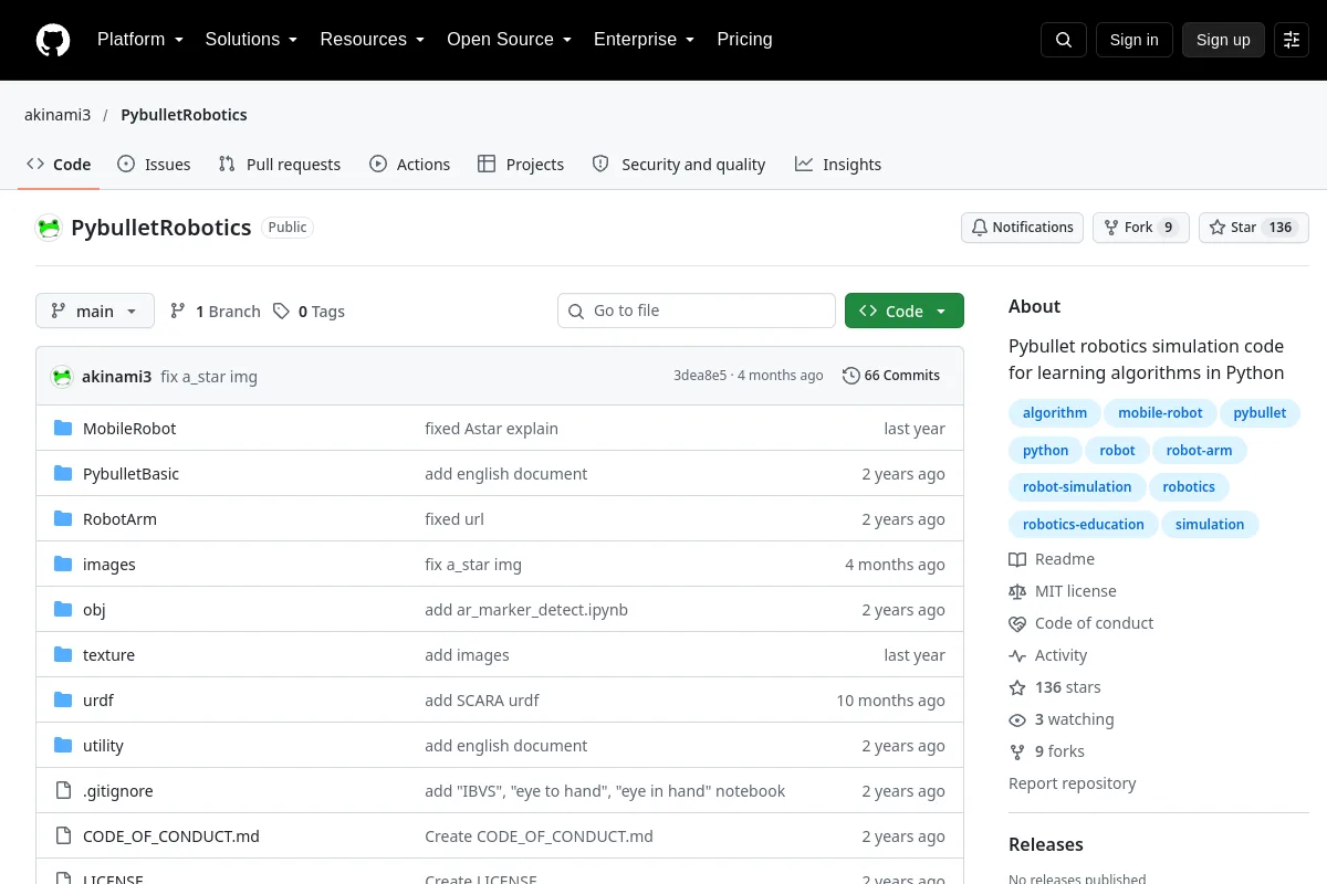 PybulletRobotics · akinami3 resource page screenshot