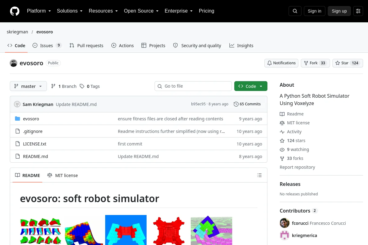 evosoro · skriegman resource page screenshot