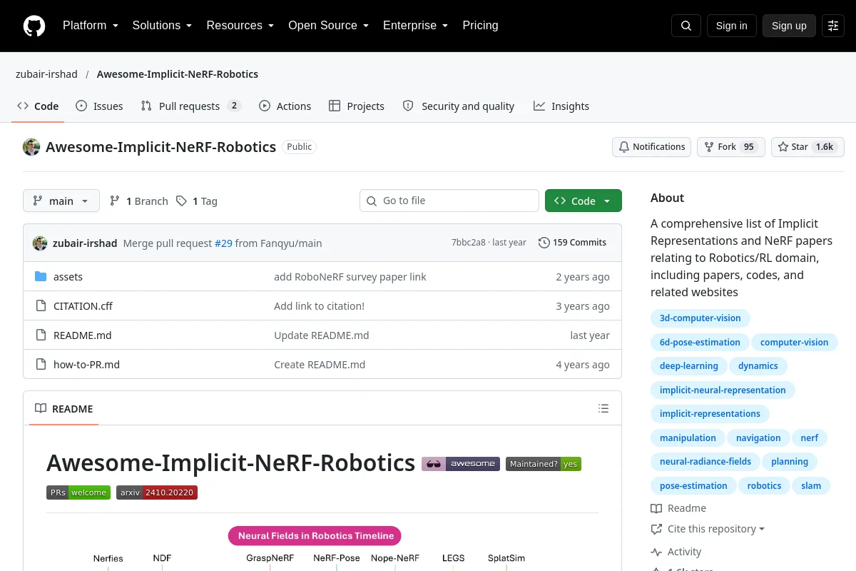Awesome Implicit NeRF Robotics · zubair-irshad website or repository screenshot