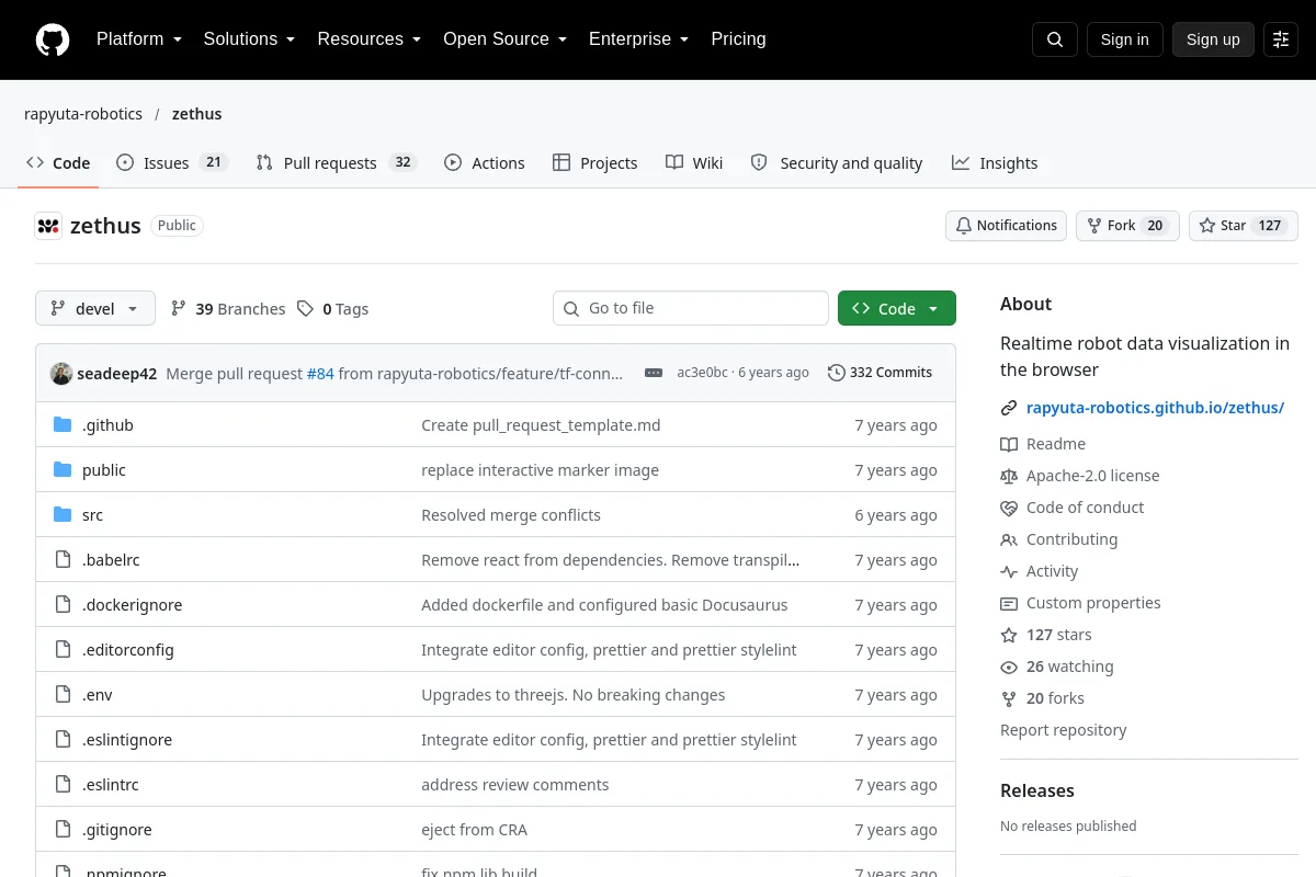 zethus · rapyuta-robotics resource page screenshot