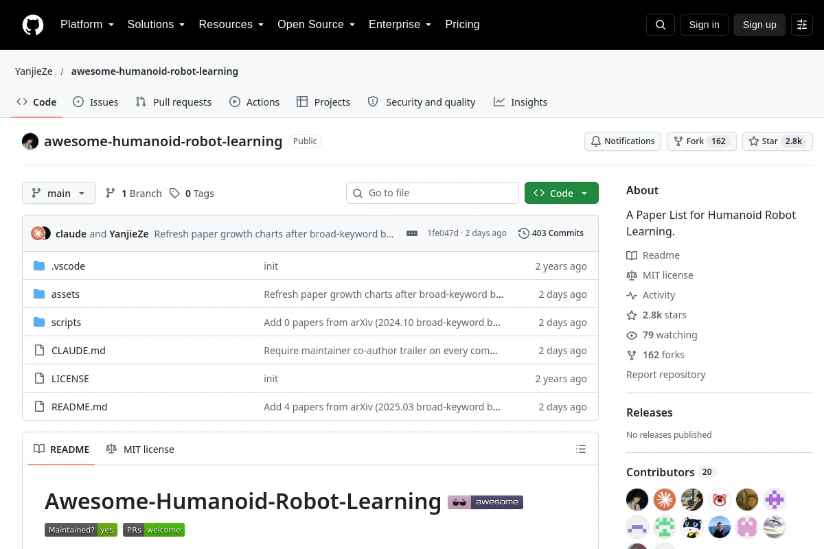 awesome-humanoid-robot-learning · YanjieZe website or repository screenshot